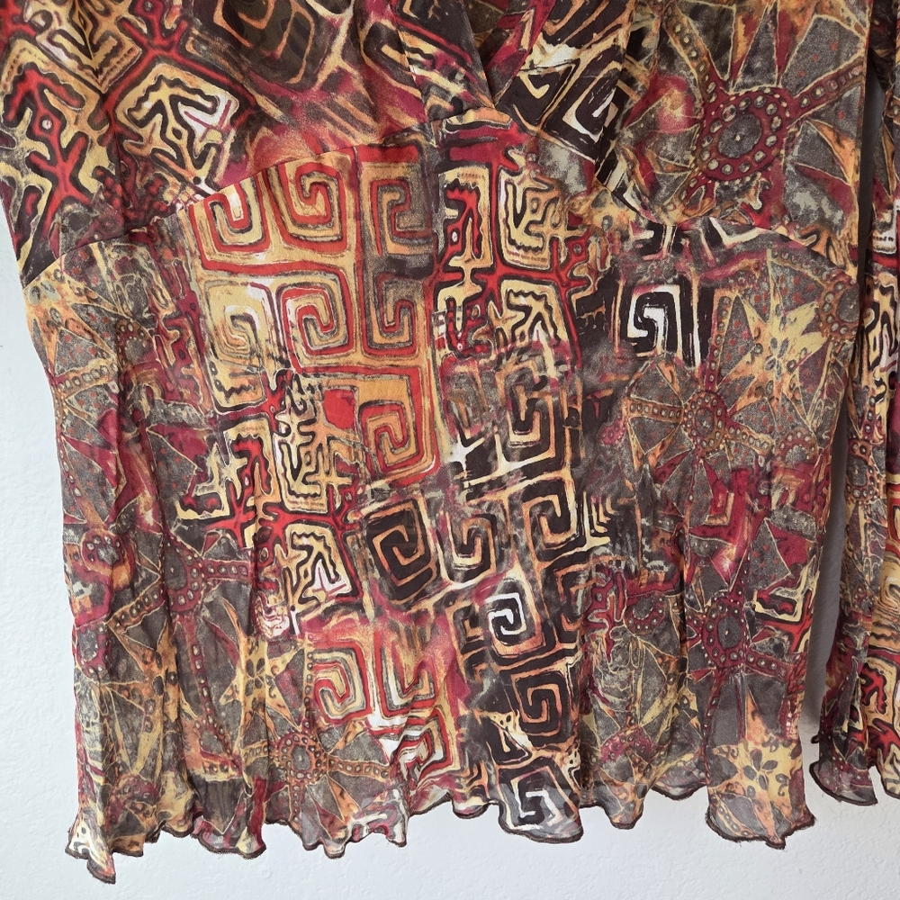 Chicos Silk Sheer Blouse Plus Size2 Sheer V-Neck Abstract Long Sleeve Top - Picture 5 of 14